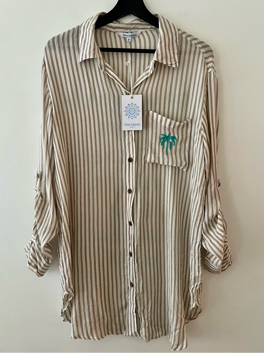 Blue Island Tropical Destinations Striped Button Down Cover Up Size M